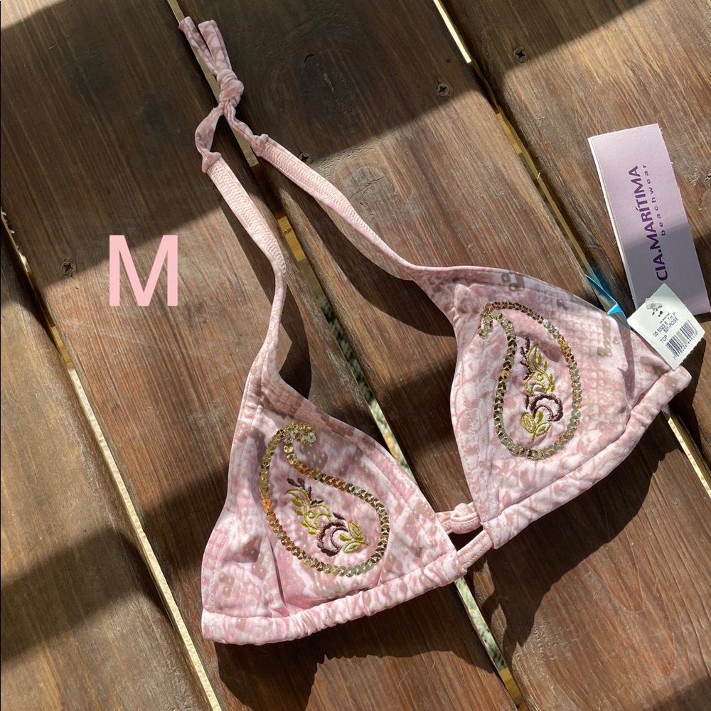 NWT pink gold design CIA.MARITIMA pink tan string bikini top M